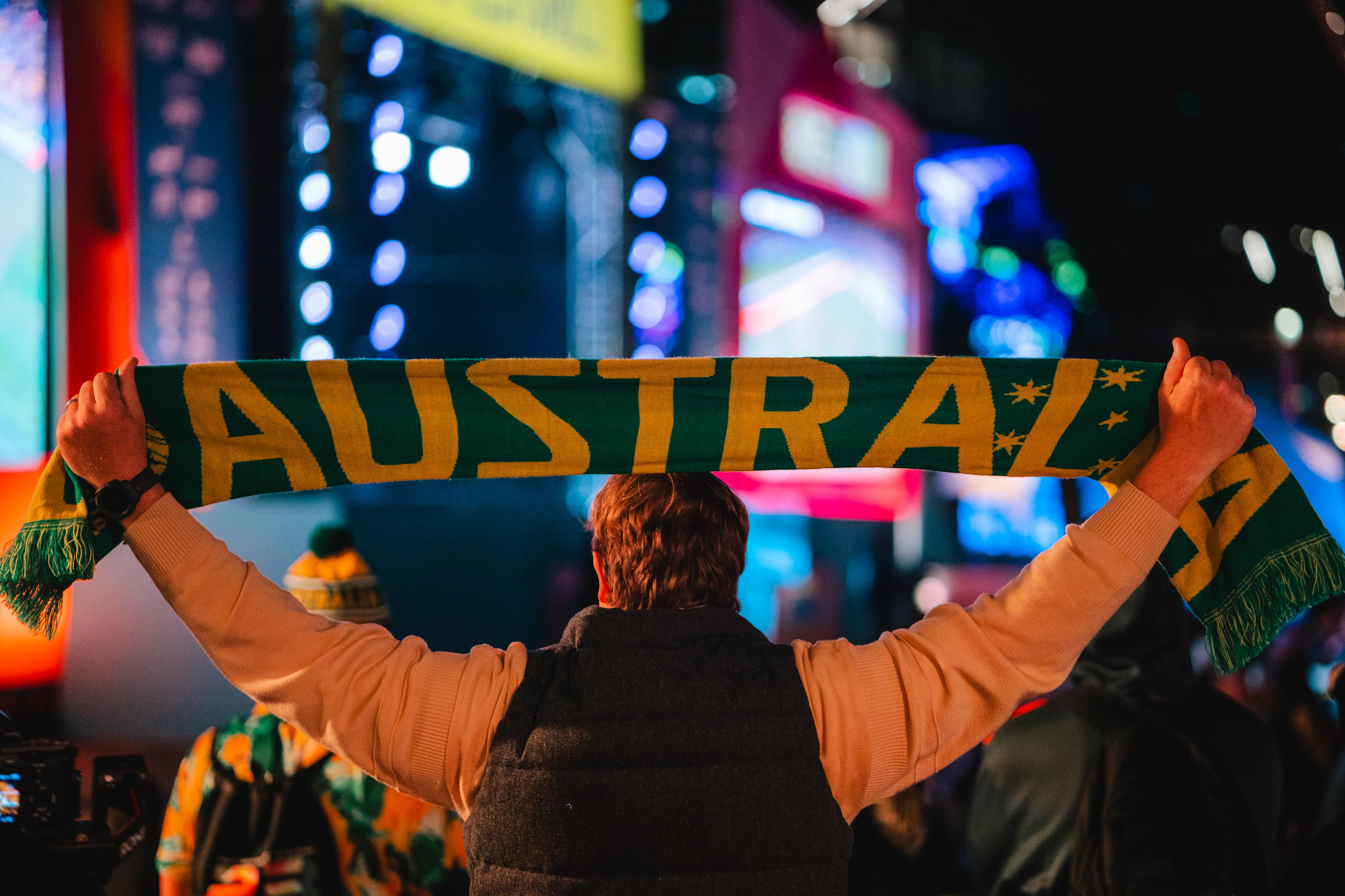 An Australian supporter at the Olympics Live Site at Tumbalong Park Darling Harbour